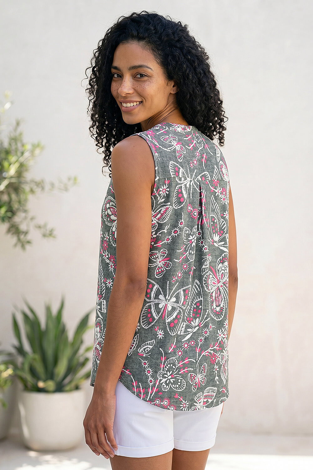 Grey Textured Print Vest Top, Image 3 of 4