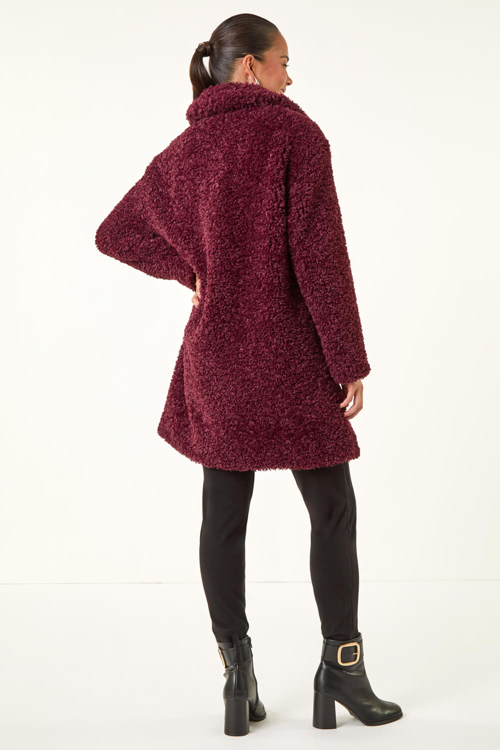 Wine Petite Teddy Longline Coat, Image 5 of 6