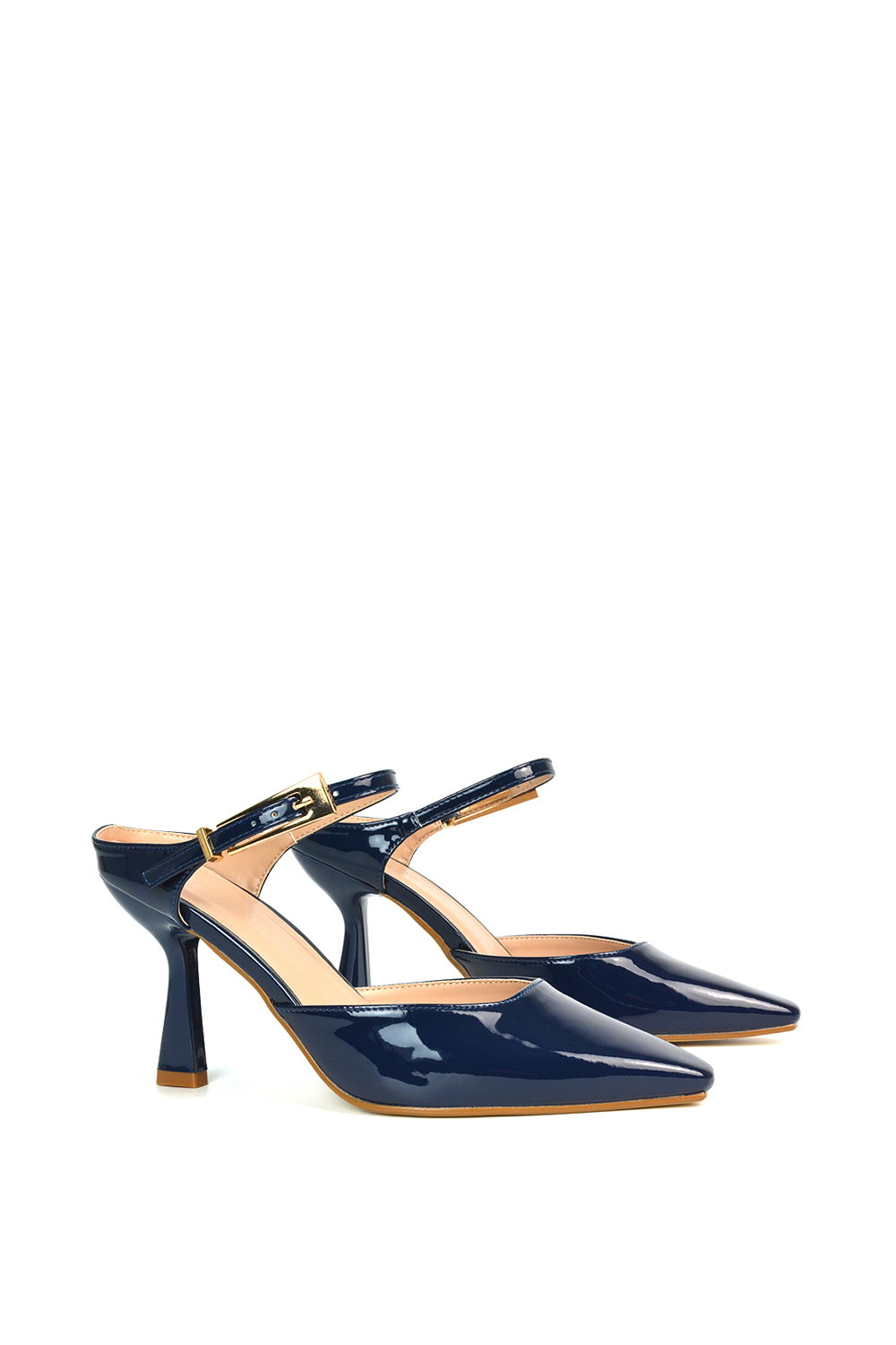 Navy XY LONDON Navy 'Daisy-May' High Heel Mules With Pointed Toe, Image 3 of 6