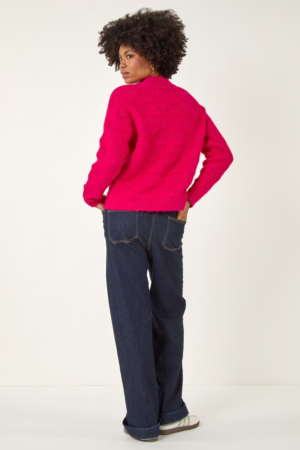 Fuchsia Pointelle Stitch Knit Jumper, Image 4 of 5
