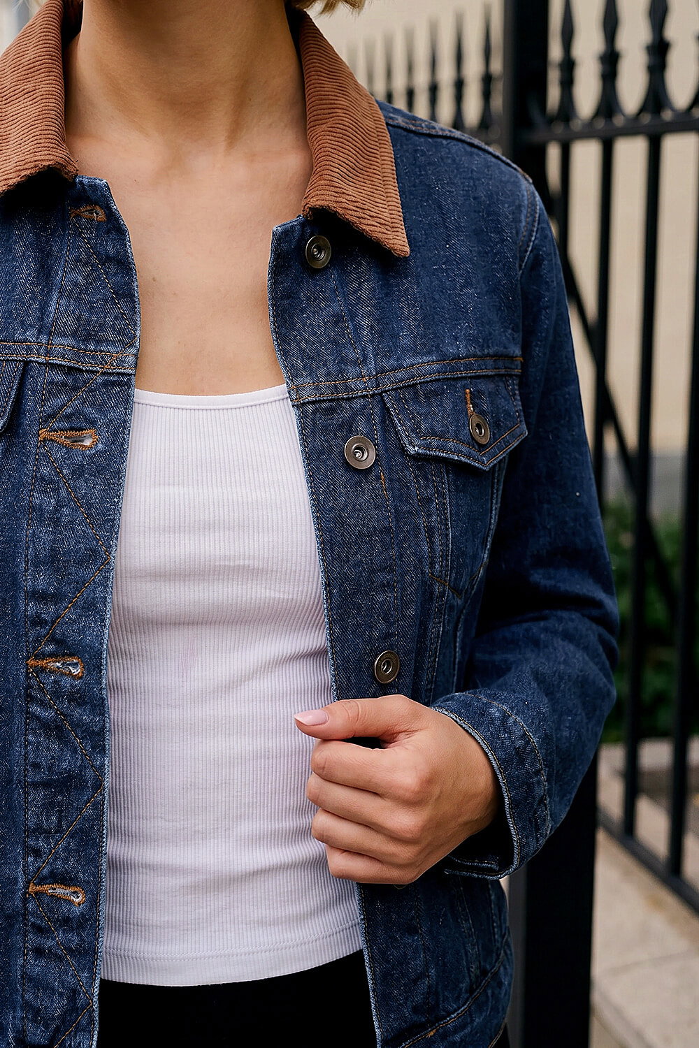 Indigo Cord Collar Denim Jacket, Image 5 of 4