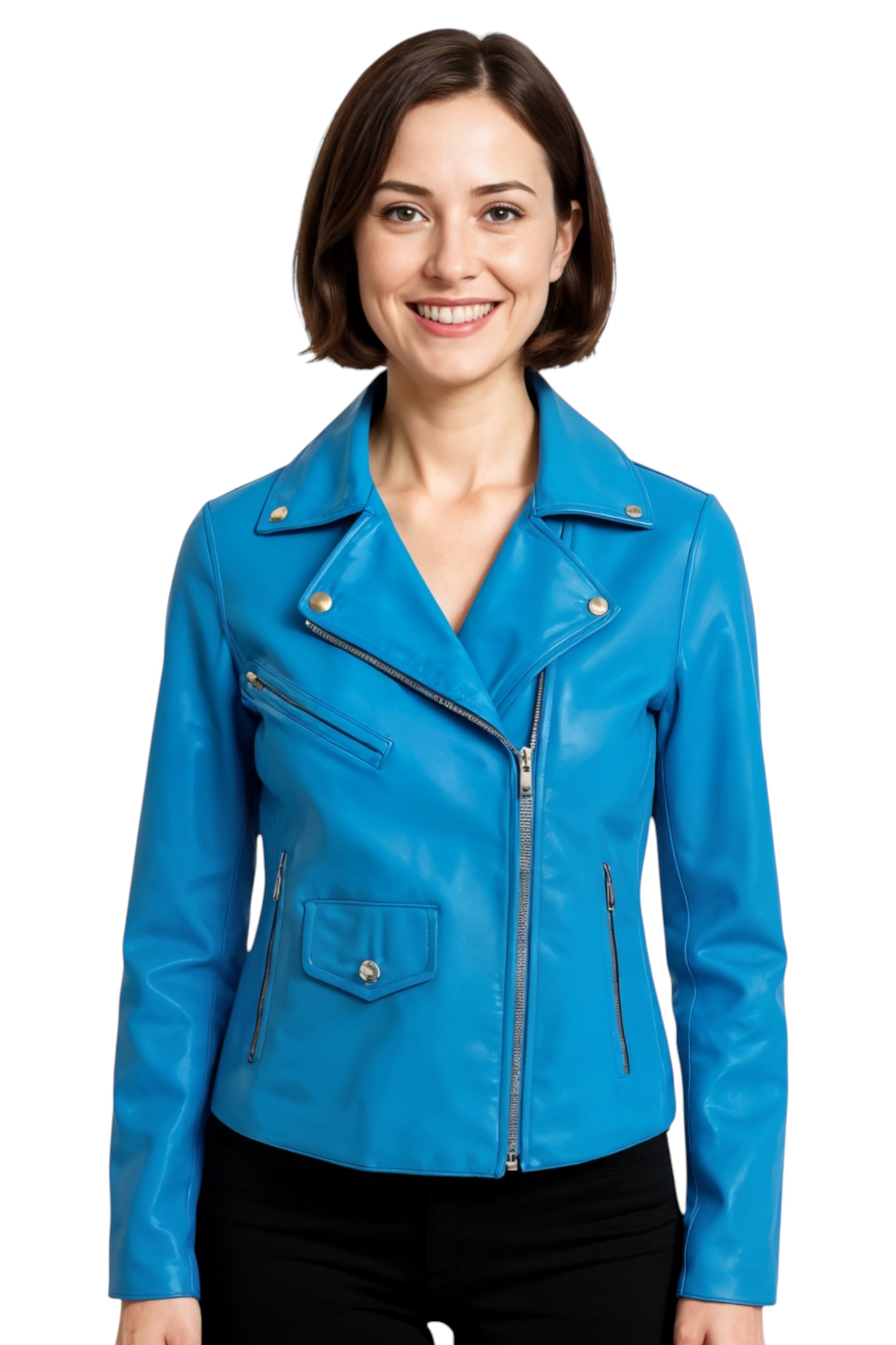 Blue Classic Brando Biker Leather Jacket, Image 1 of 8