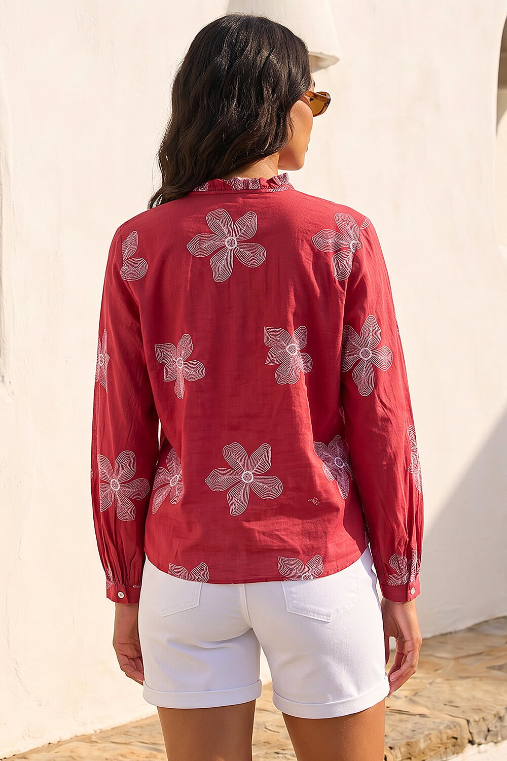 Red Floral Embroidered Blouse, Image 3 of 4