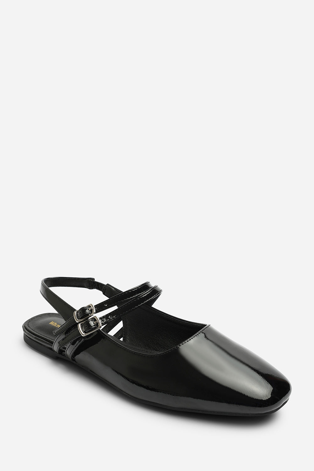Black Alena Double Strap Backless Mary Jane Flats, Image 3 of 7