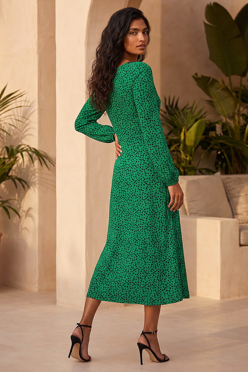 Green Lace Front Midi Dress, Image 4 of 4