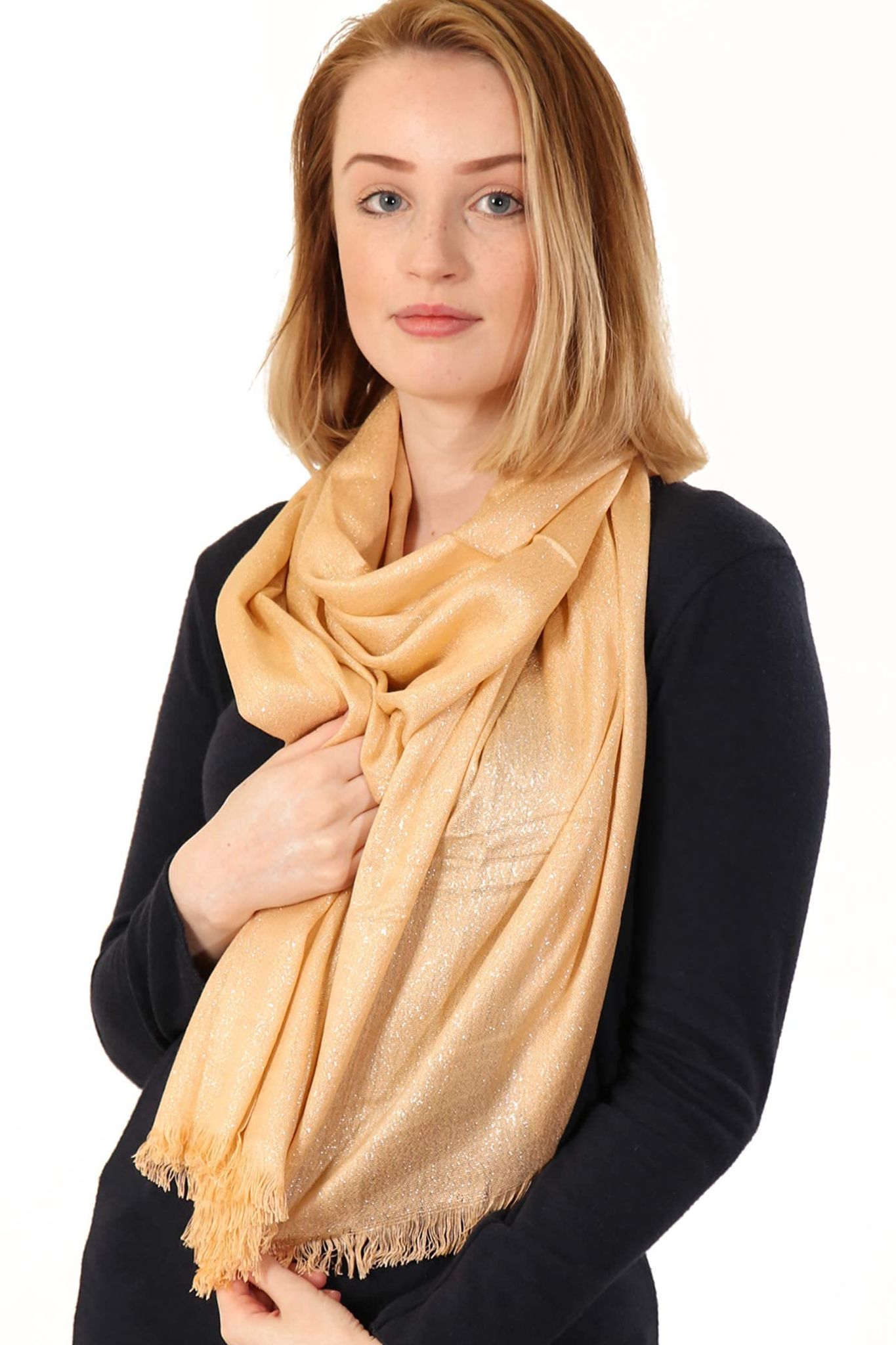 Gold Plain Glitter Lightweight Evening Scarf, Image 2 of 2