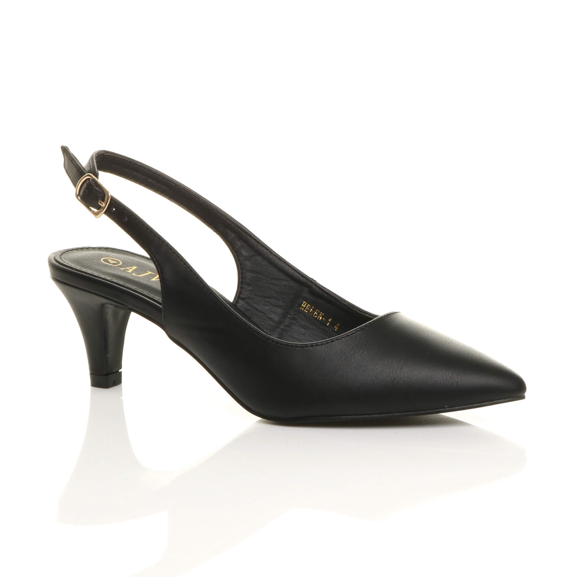 Black Mid Heel Slingback Pointed Toe Court Shoes, Image 1 of 6