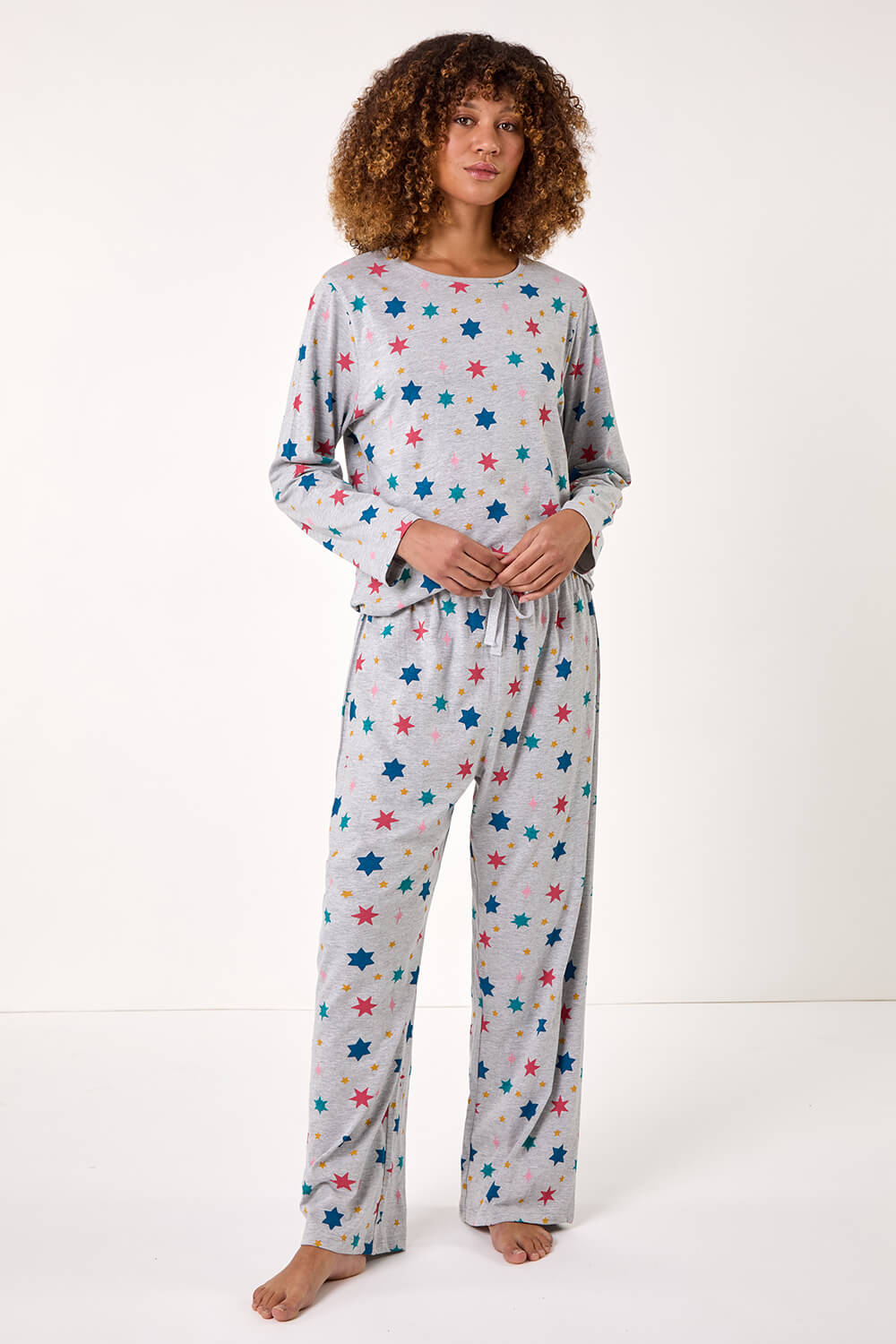 Grey Star Print Pyjama Set, Image 3 of 5