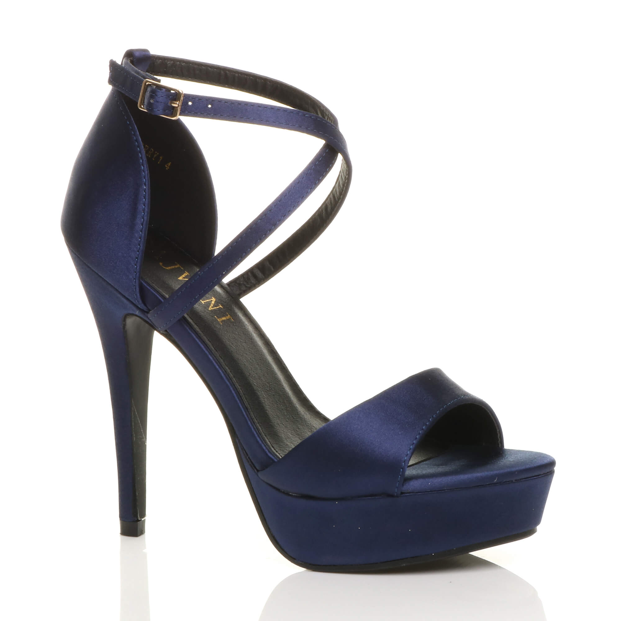 Navy Blue AJVANI Navy Blue High Heel Crossed Straps Platform Sandals, Image 1 of 6