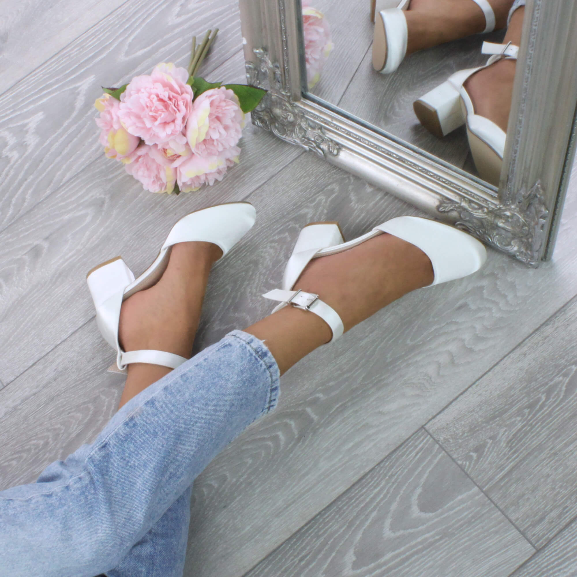 Ivory AJVANI Ivory Mid Block Heel Ankle Strap 2 Part Heels, Image 5 of 6
