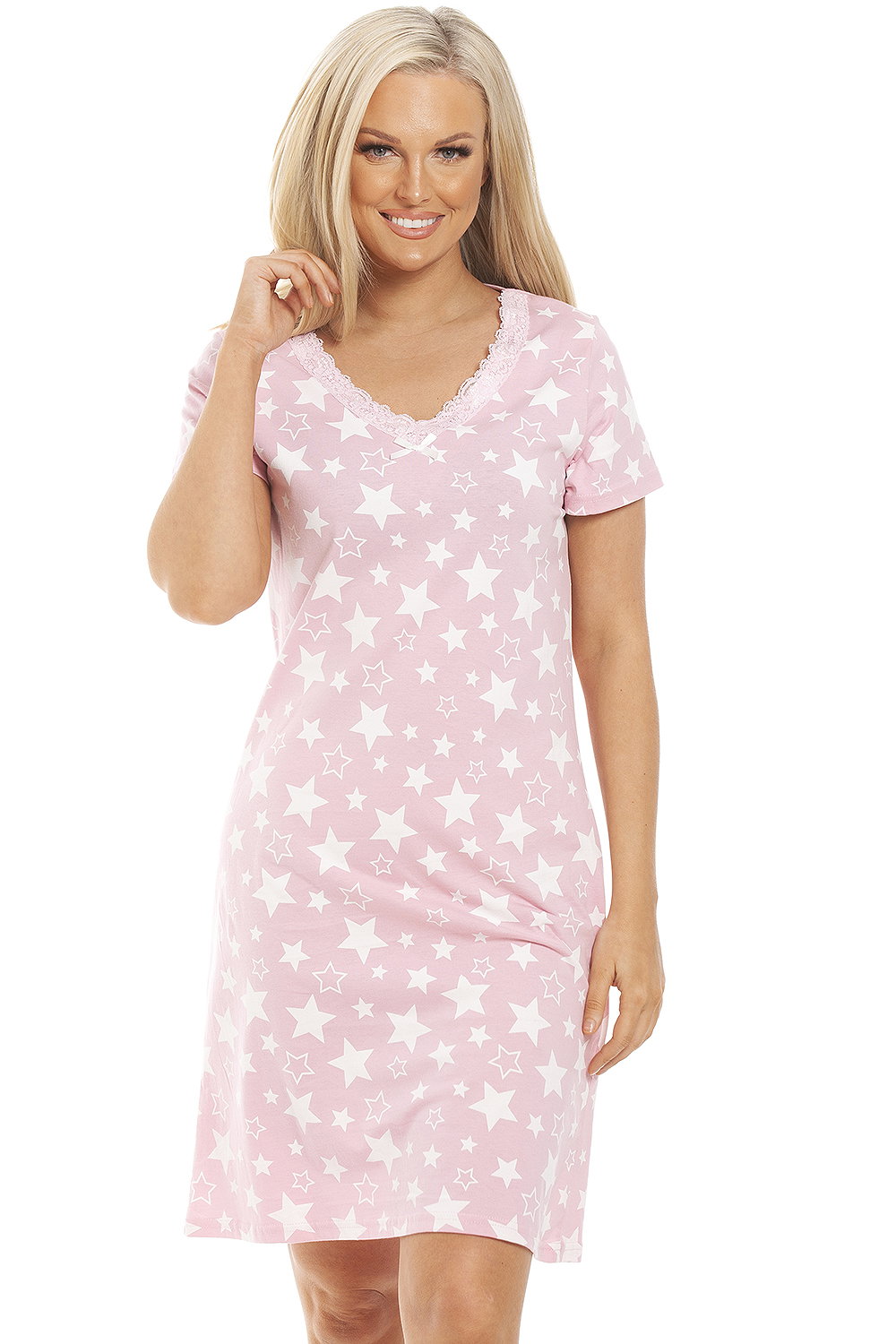 Pink Camille Lingerie Pink Star Print Cotton Nightshirt, Image 5 of 5