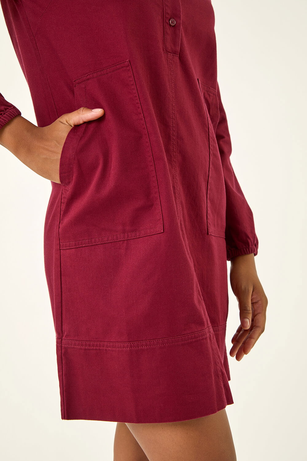 Wine Collared Shift Shirt Dress, Image 6 of 5