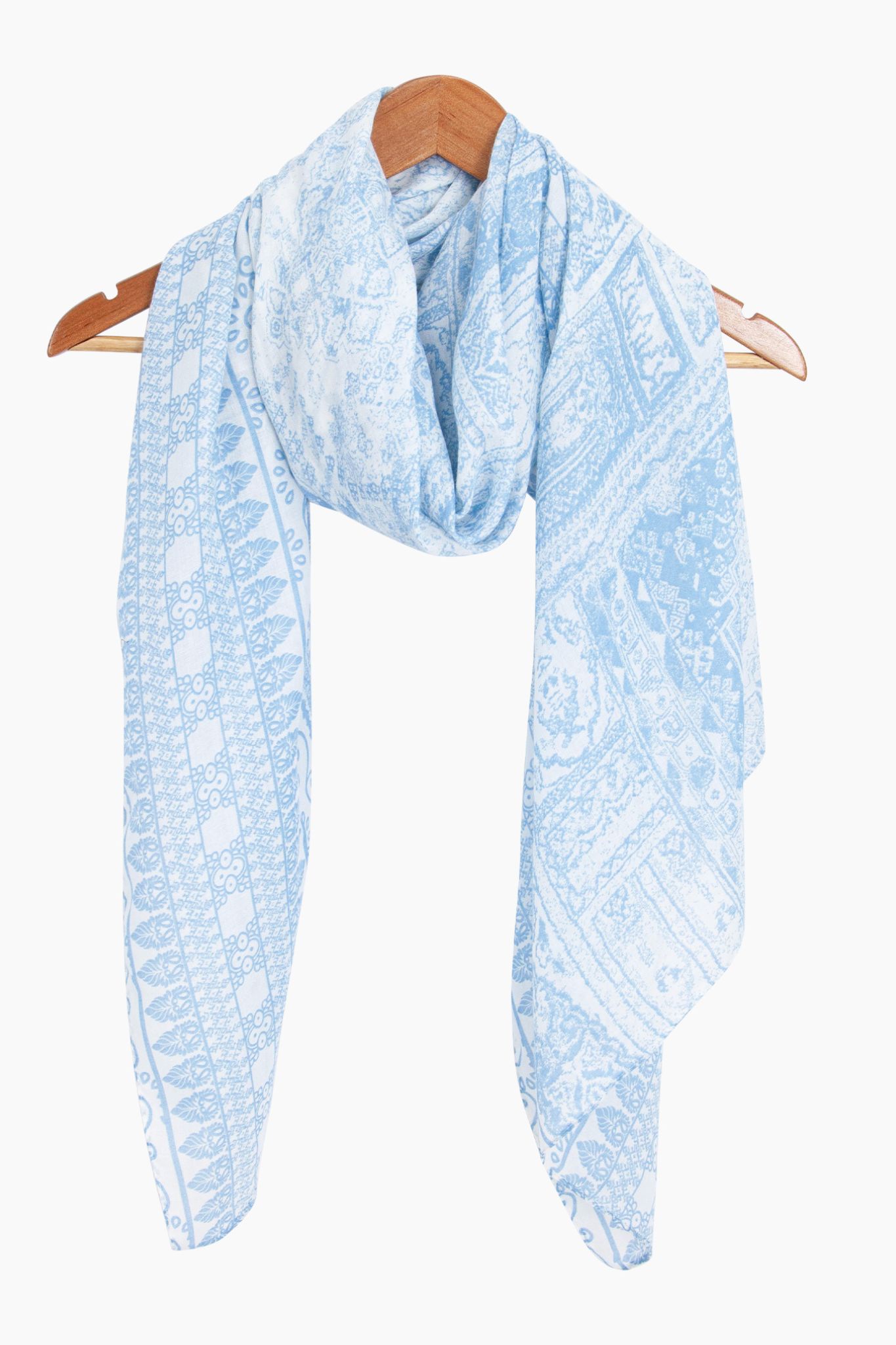 Blue Sarta Blue Mediterranean Tile Print Lightweight Scarf, Image 3 of 3