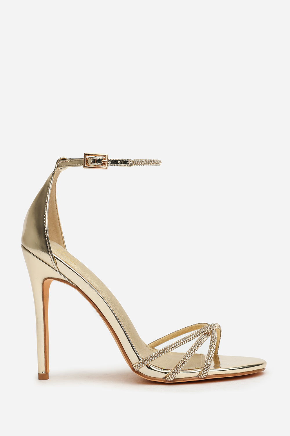 Gold 'Summer' Stiletto High Heels Rhinestone Strap, Image 2 of 5