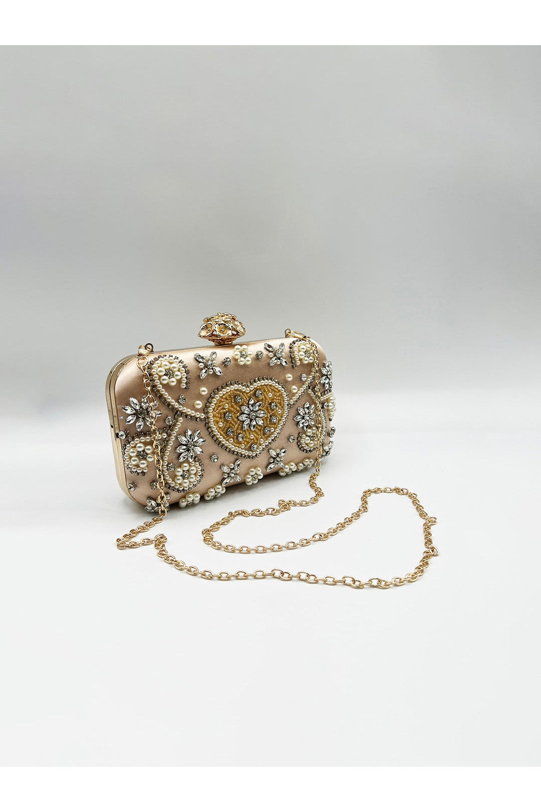 Gold Heart Beaded Clutch Bag, Image 4 of 5