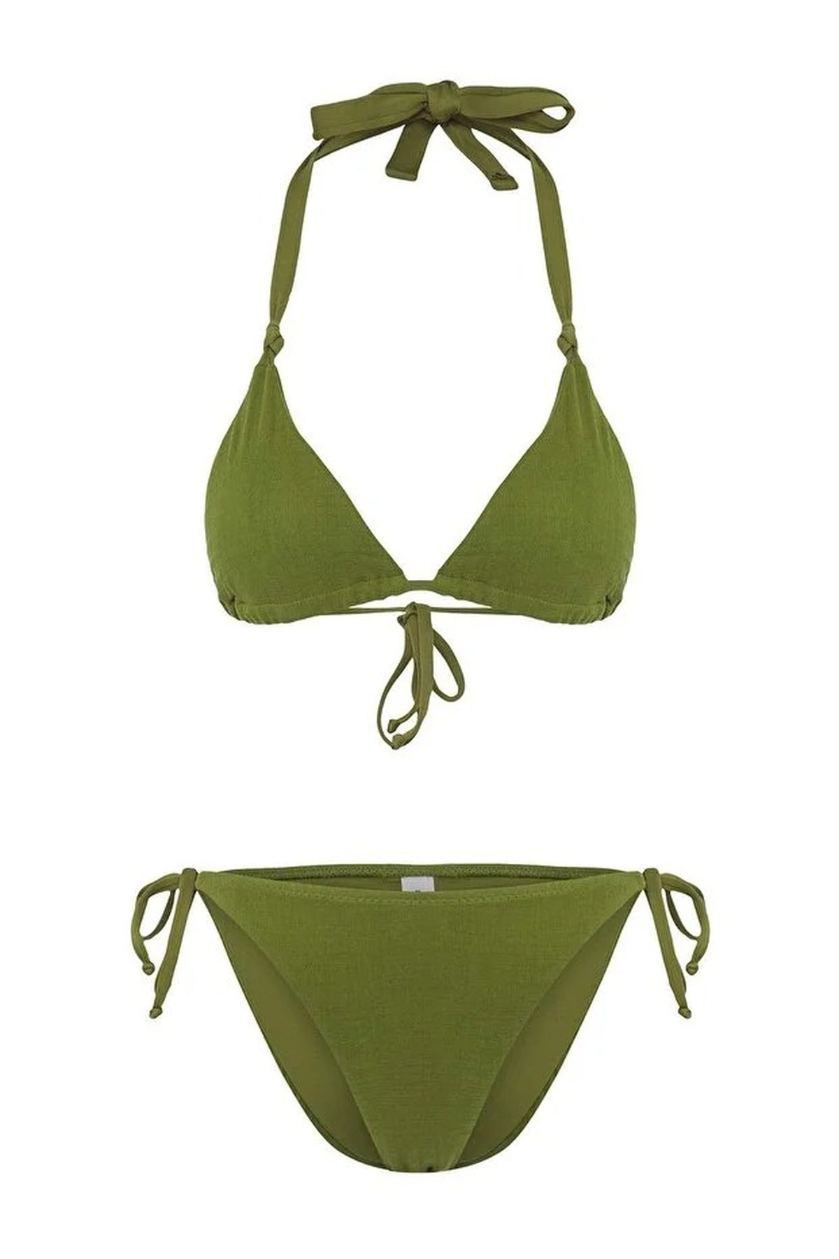 Khaki Knotted Triangle Bikini Set with Tie Side Detail, Image 3 of 5