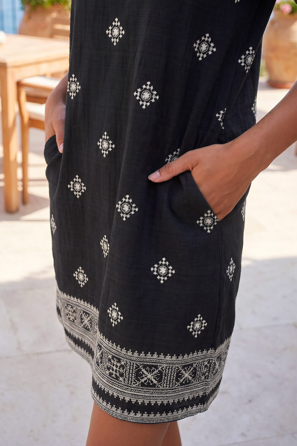 Black Petite Border Tunic Dress, Image 5 of 4