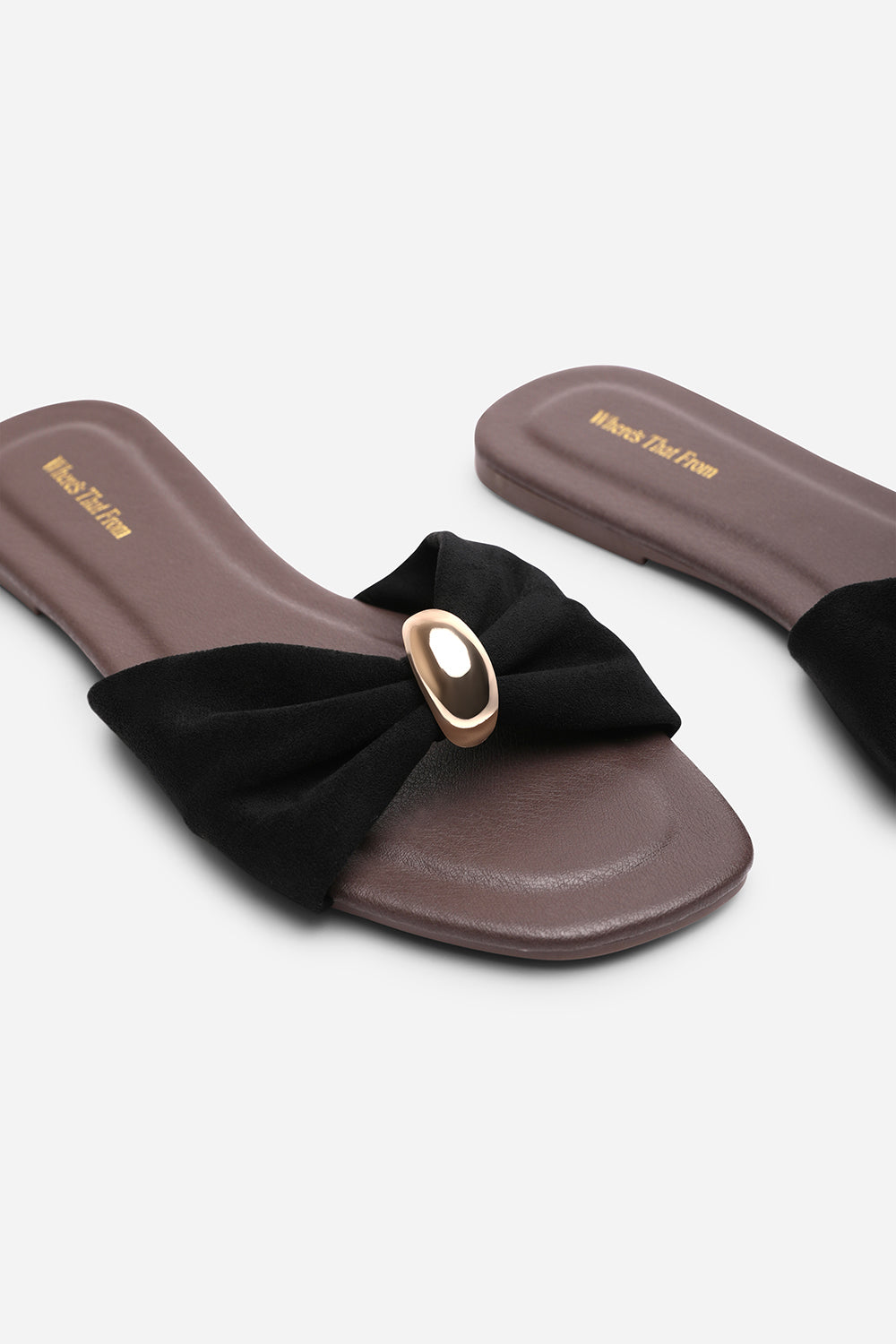 Black Arc Ruched Buckle Slide On Sandal, Image 5 of 6