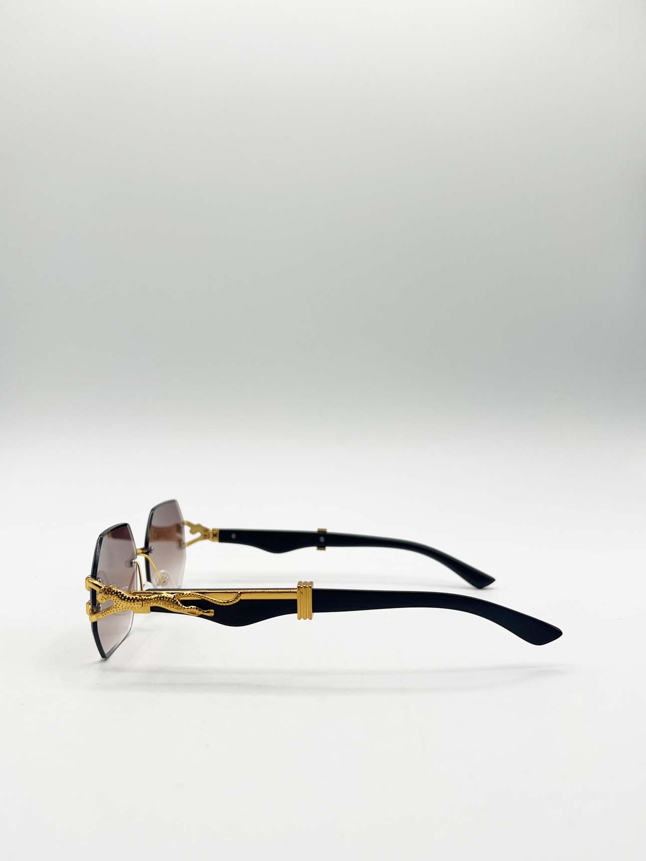 Brown Rimless Oval Geometric Sunglasses, Image 5 of 6