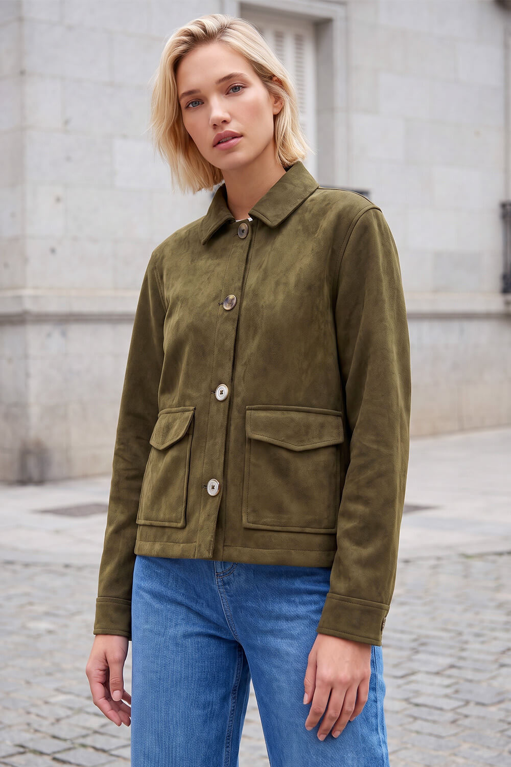 Roman  Khaki Suedette Button Jacket Size 20