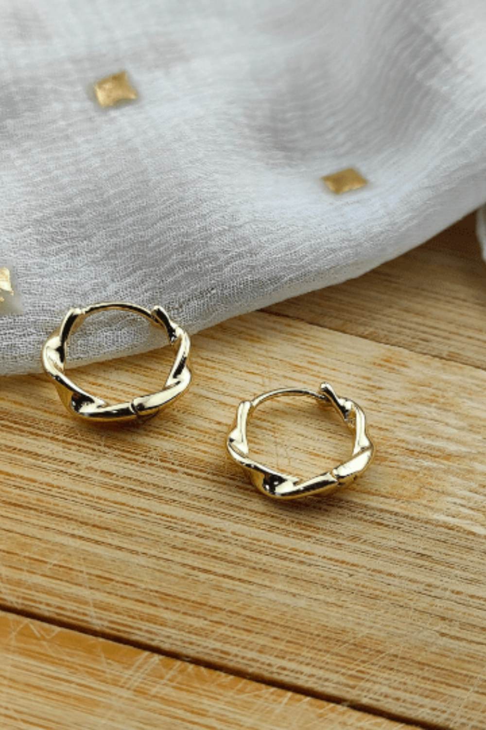 Gold Sterling Silver Twist, 1cm Huggie Hoop Earrings, Image 1 of 3