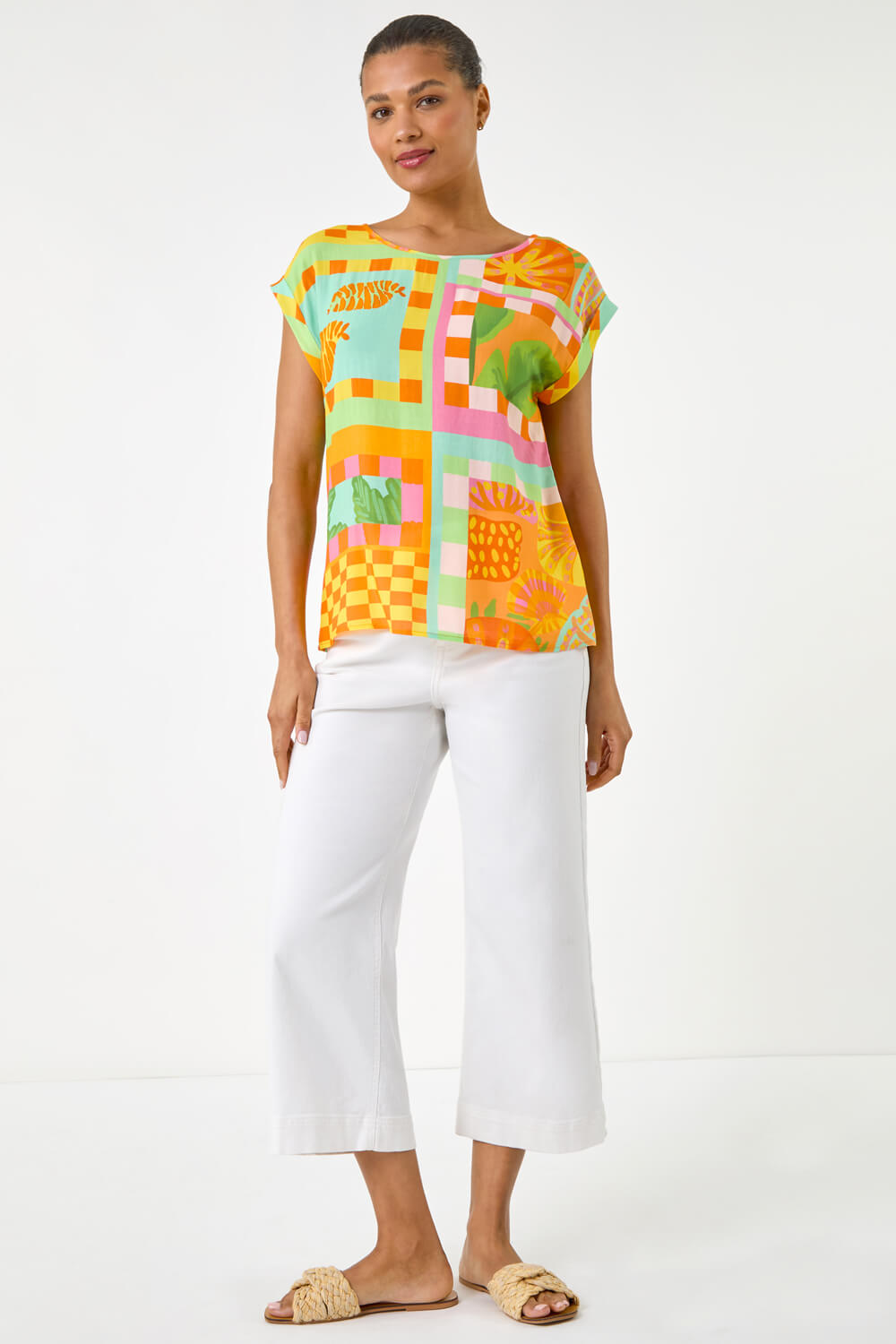 Orange Abstract Print Shell Top, Image 5 of 5