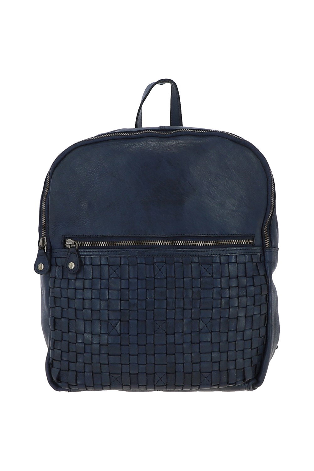 Navy 'Senza Tempo' Woven Leather Vintage Wash Backpack, Image 1 of 4