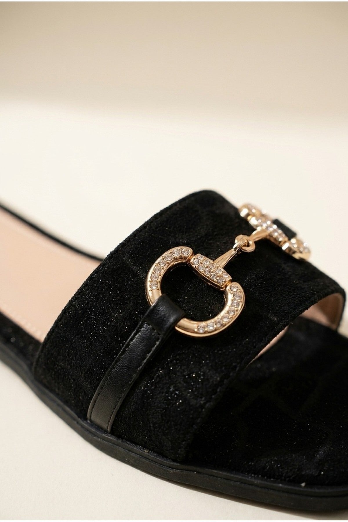 Black iKrush Black Bella Womens Rhinestone Horsebit Slide Sandals, Image 2 of 4