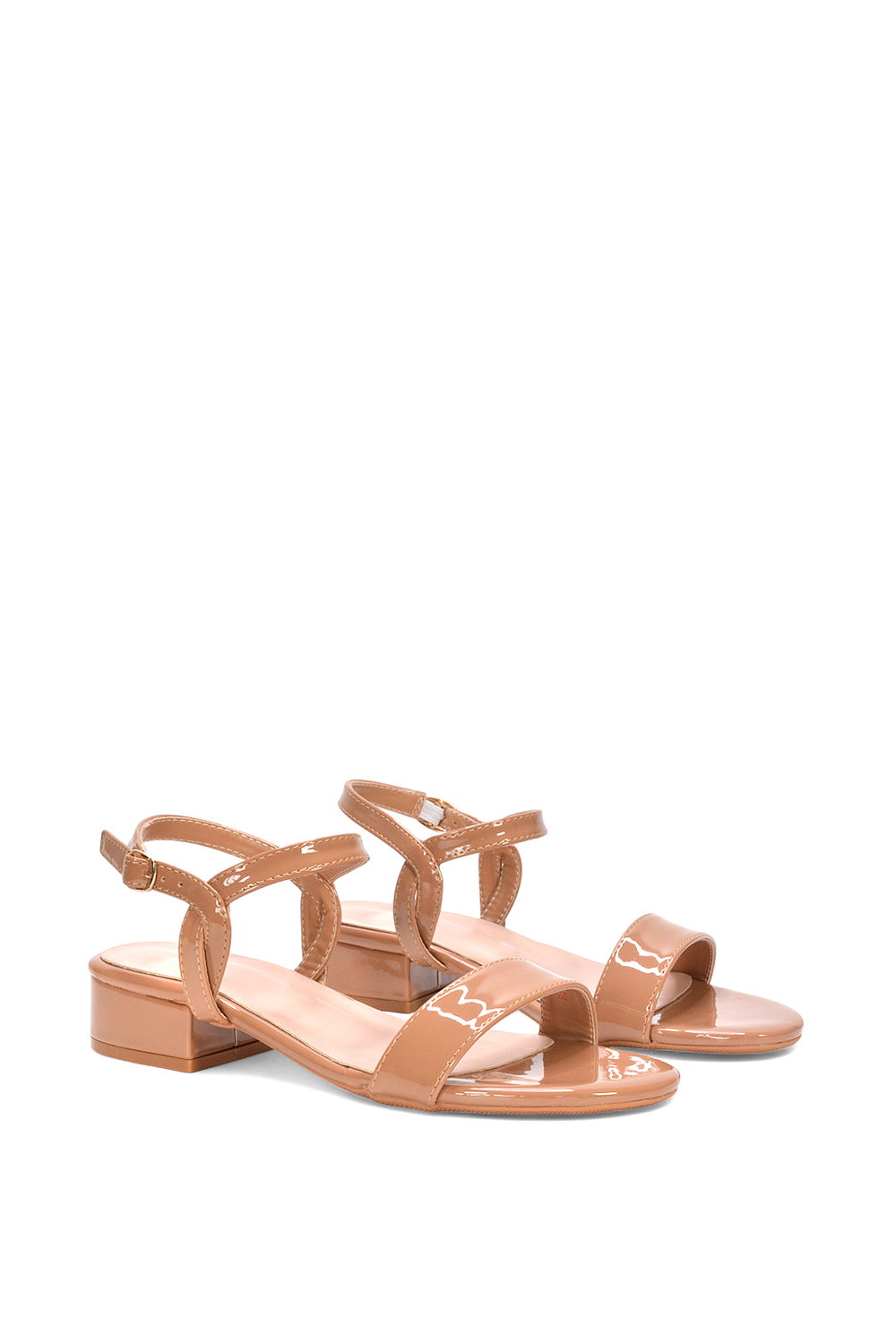 Taupe XY LONDON Taupe 'Moana' Strappy Low Block Heels With Ankle Strap, Image 3 of 5