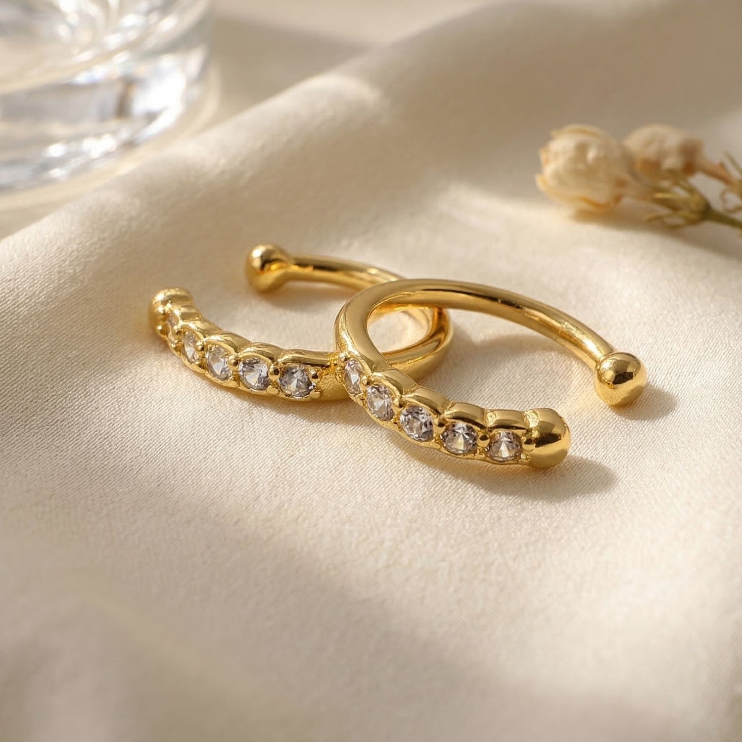 Metallic Dainty Ear Cuff Paved Conch Hoops No Piercing Required
