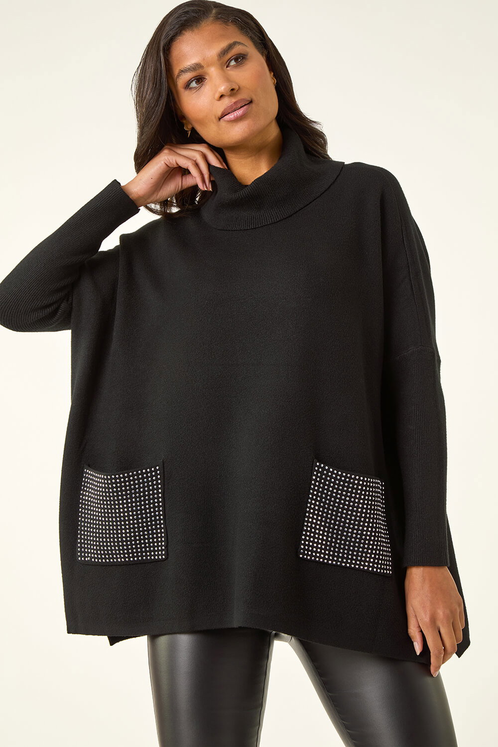 Black Sparkle Pocket Poncho Jumper, Image 1 of 5