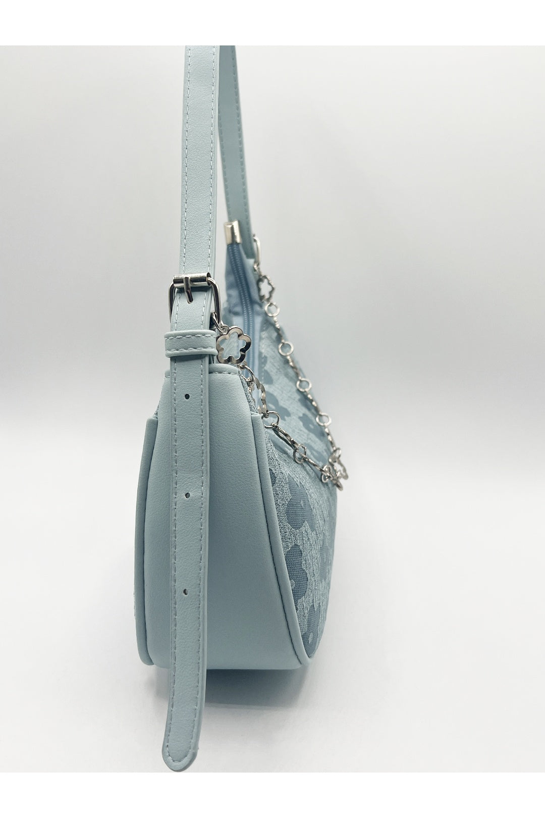 Blue Floral Print Miniture Shoulder Bag With Chain, Image 4 of 5