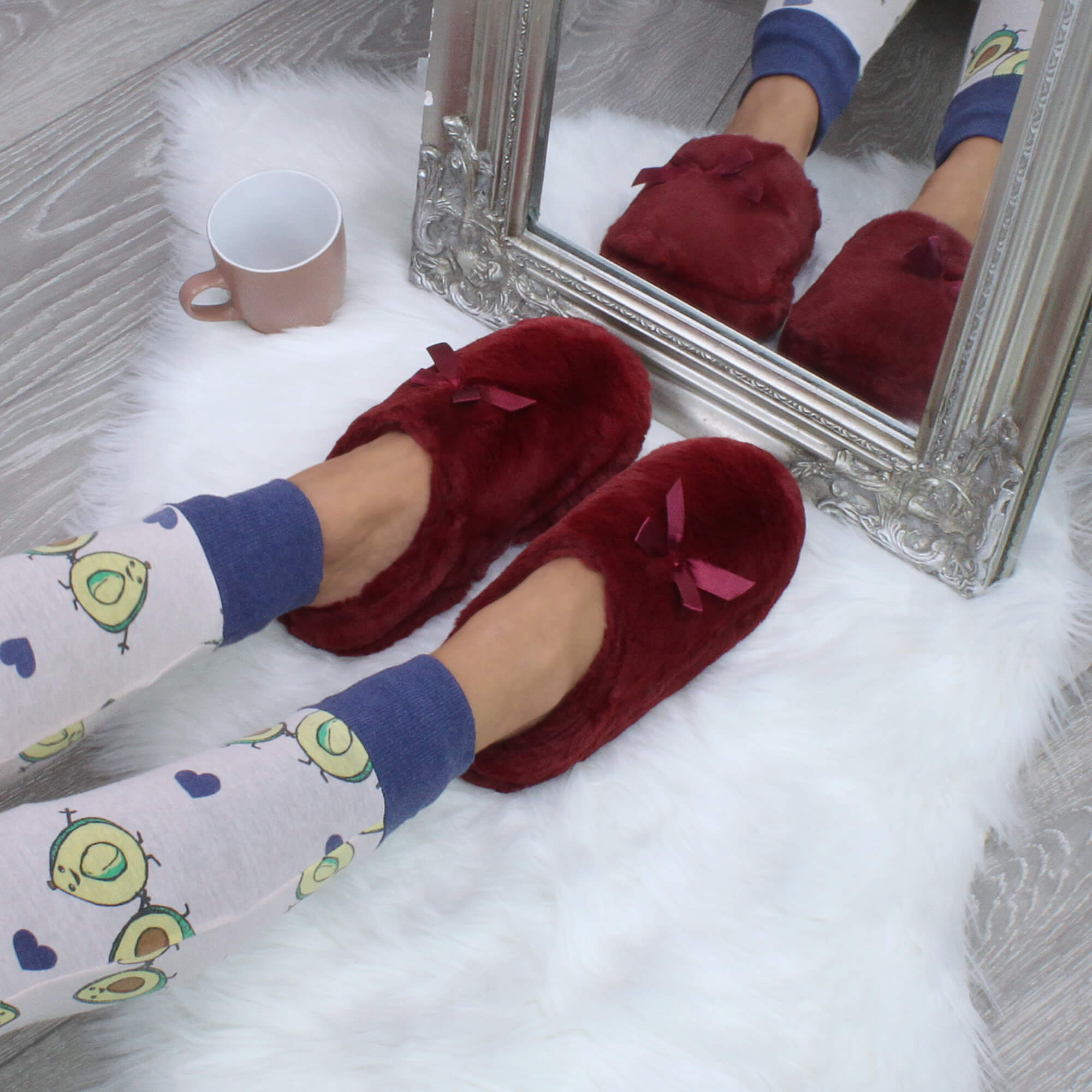Burgundy AJVANI Burgundy Fluffy Mule Slippers, Image 5 of 6