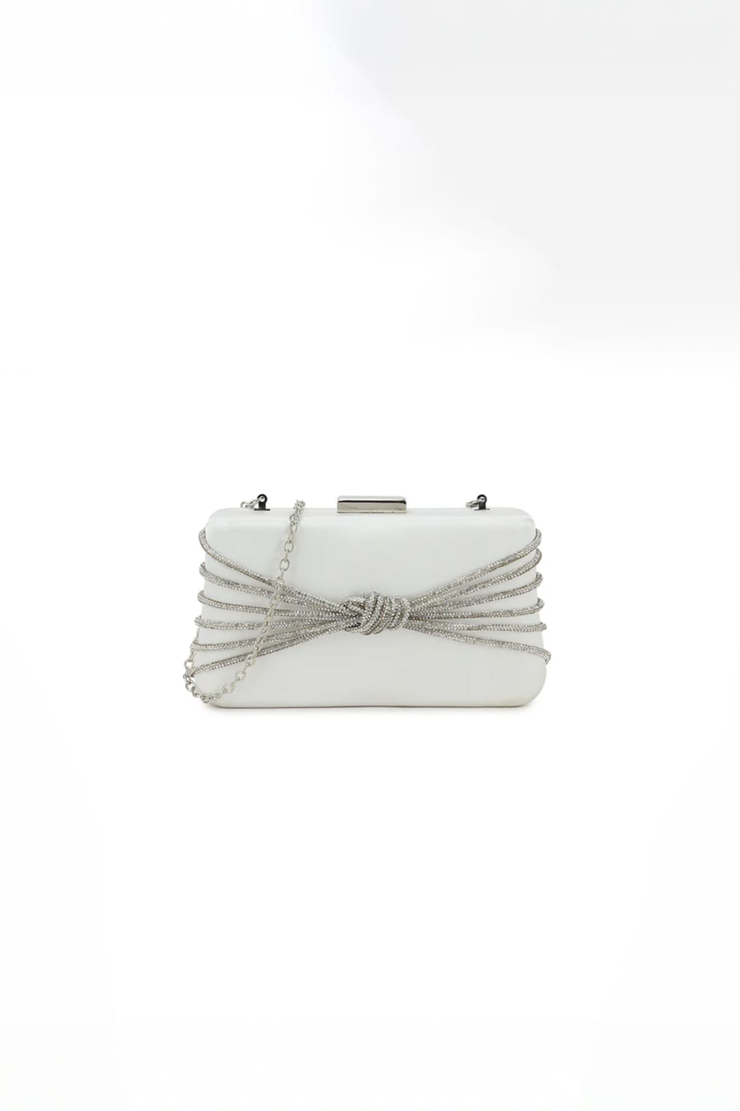 Black Satin Diamante Knot Detail Clutch Bag