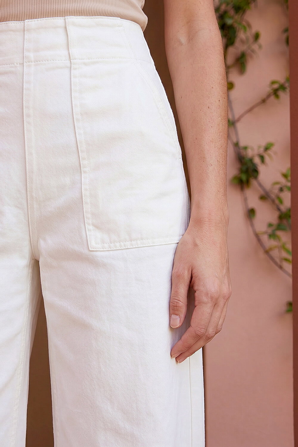 White Cotton Stretch Wide Leg Jean, Image 5 of 4