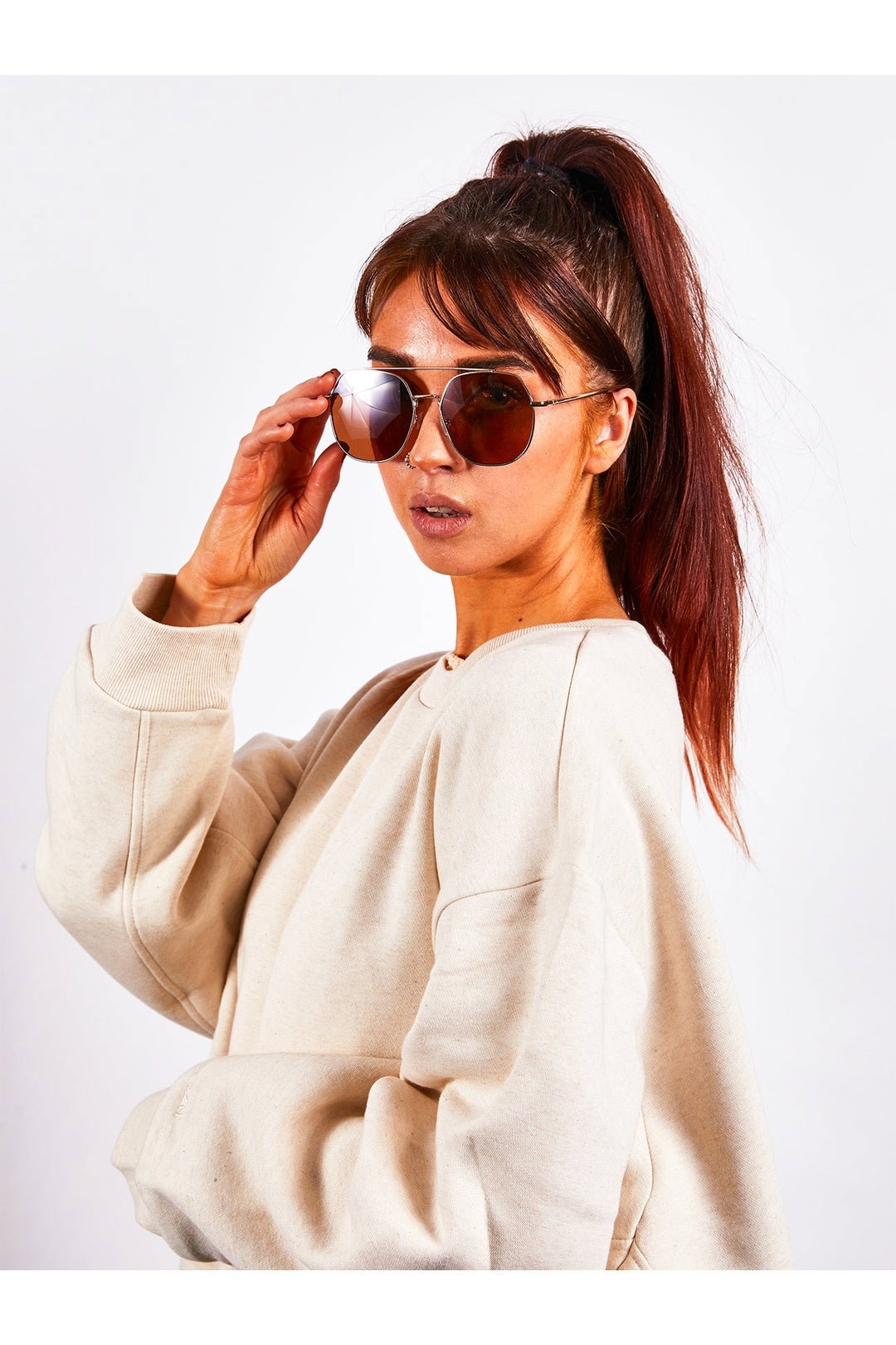 Brown Oversized Rounded Aviator Style Sunglasses, Image 5 of 5