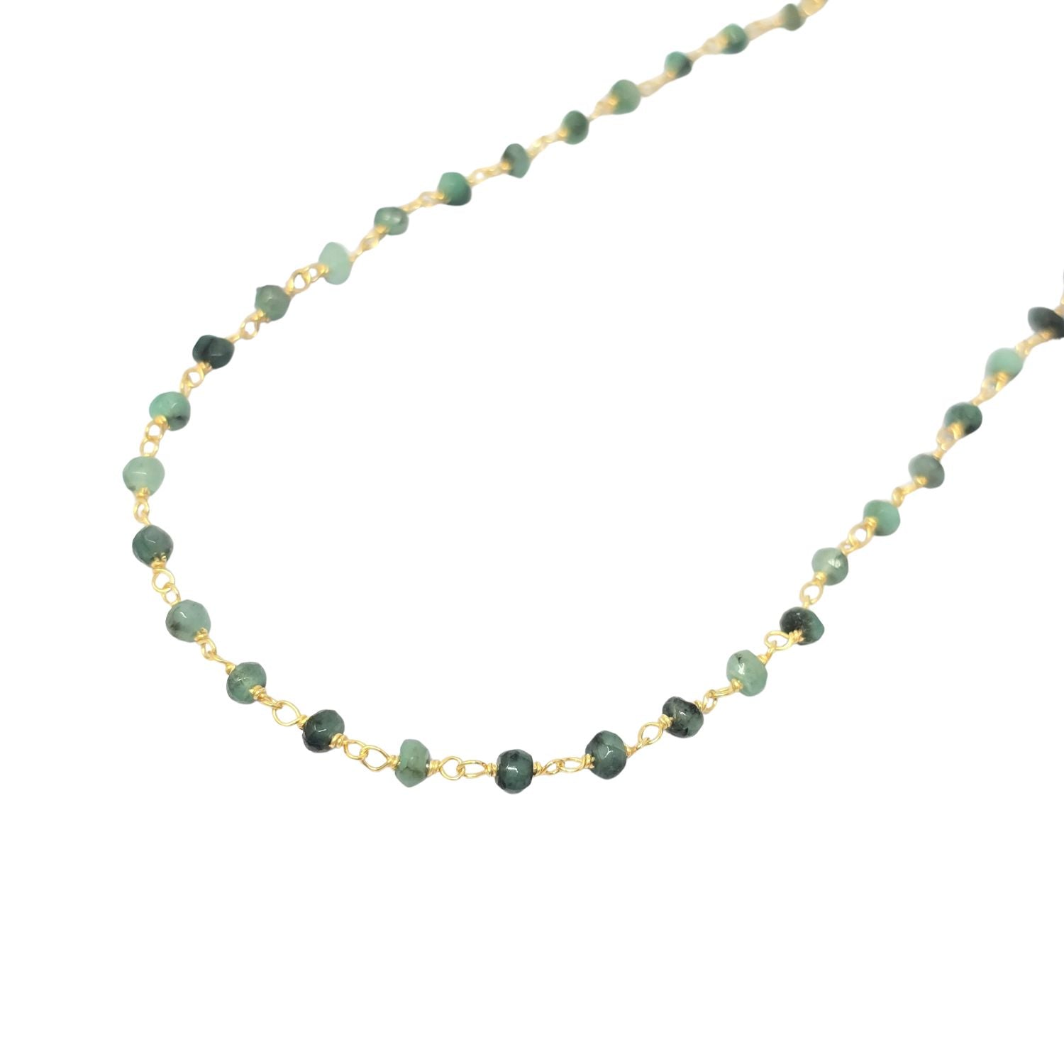 Gold Raw Green Emerald Beaded Delicate Gold Plated Necklace, Image 1 of 3