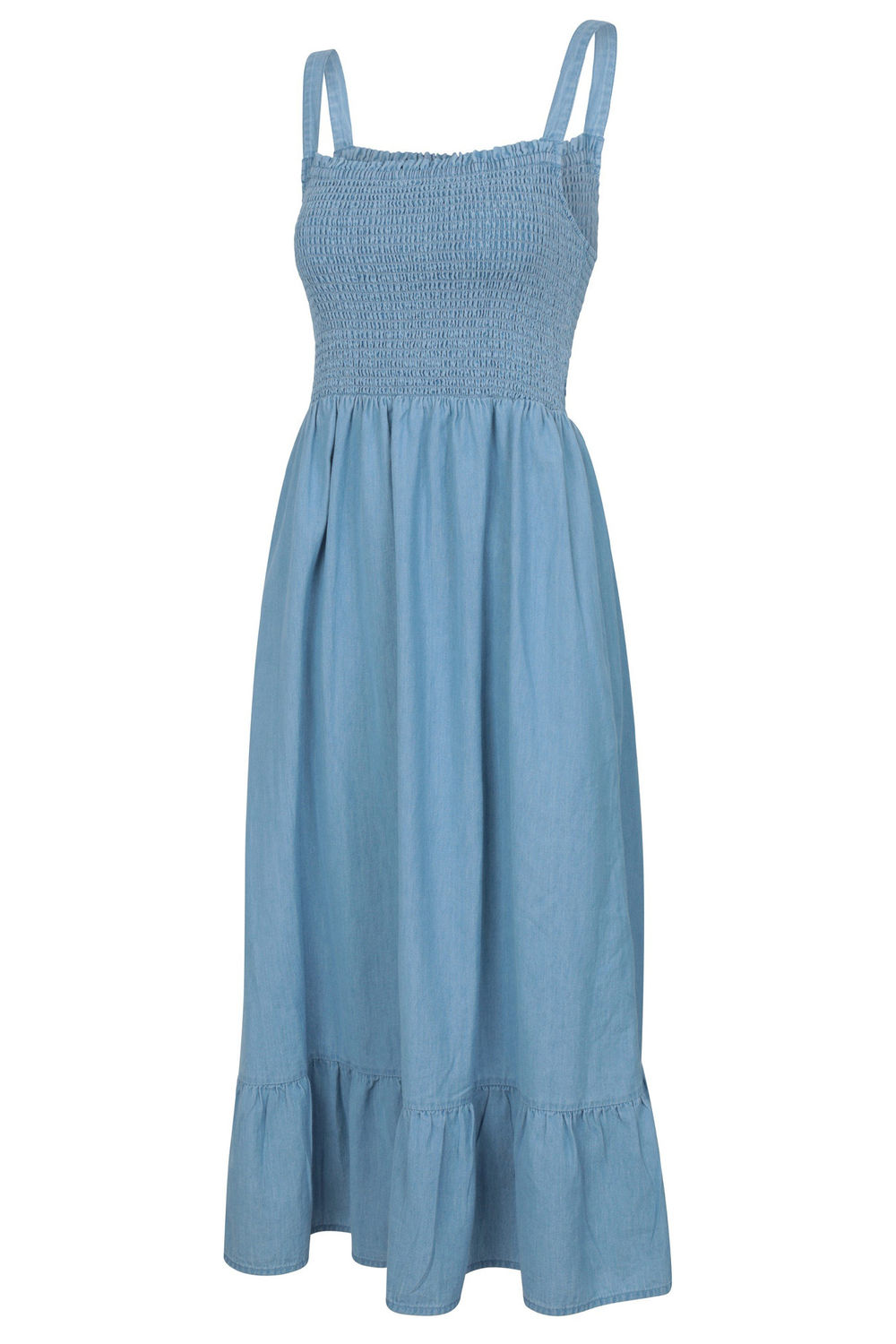 Light Blue Marbella Strappy Shirred Midi Dress, Image 4 of 4