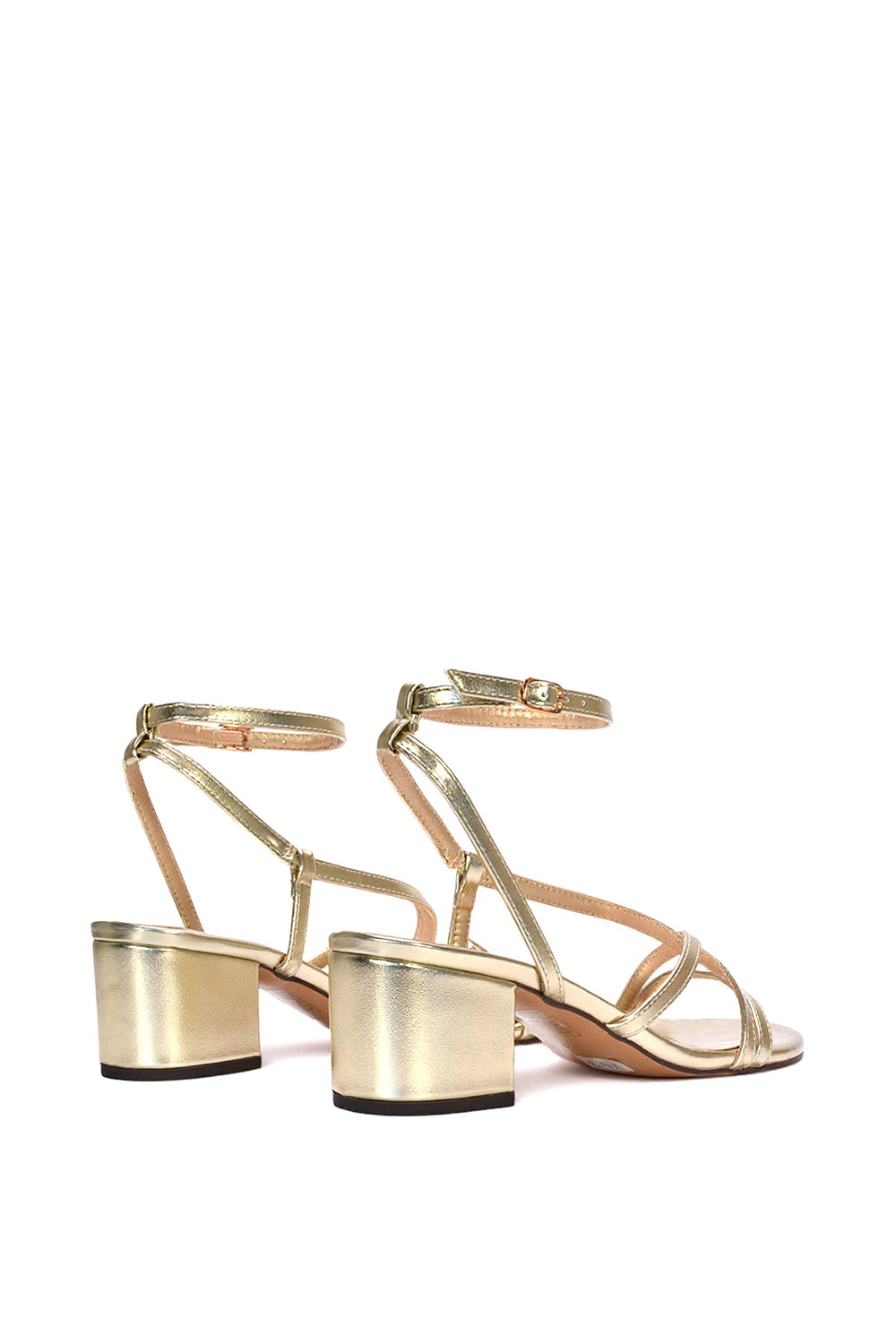 Gold 'Maria' Ankle Strap Low Block Heel Strappy Sandals, Image 4 of 5