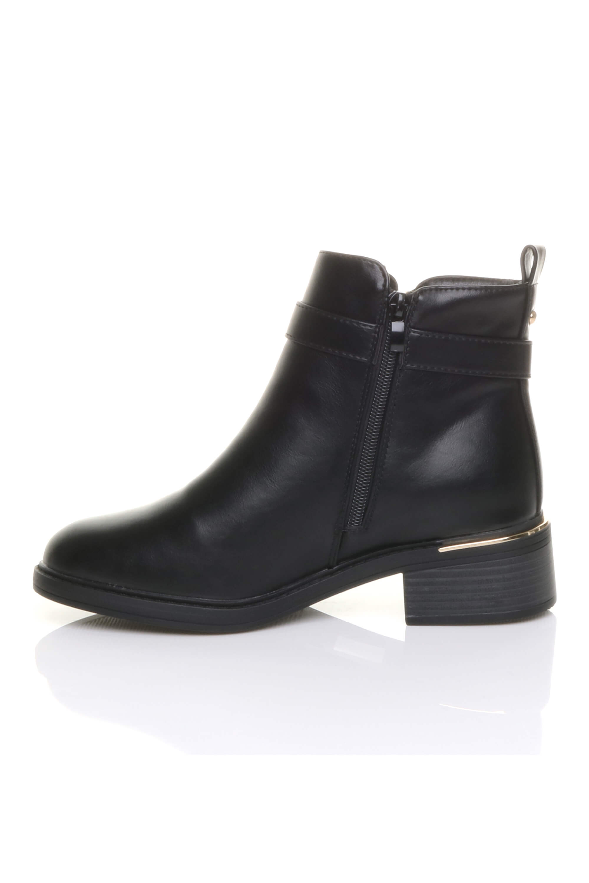 Black AJVANI Black Gold Zip Chunky Sole Buckle Ankle Boots, Image 3 of 5