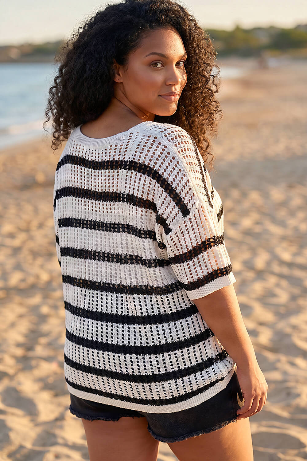 Black Curve Crochet Knitted Top , Image 3 of 4