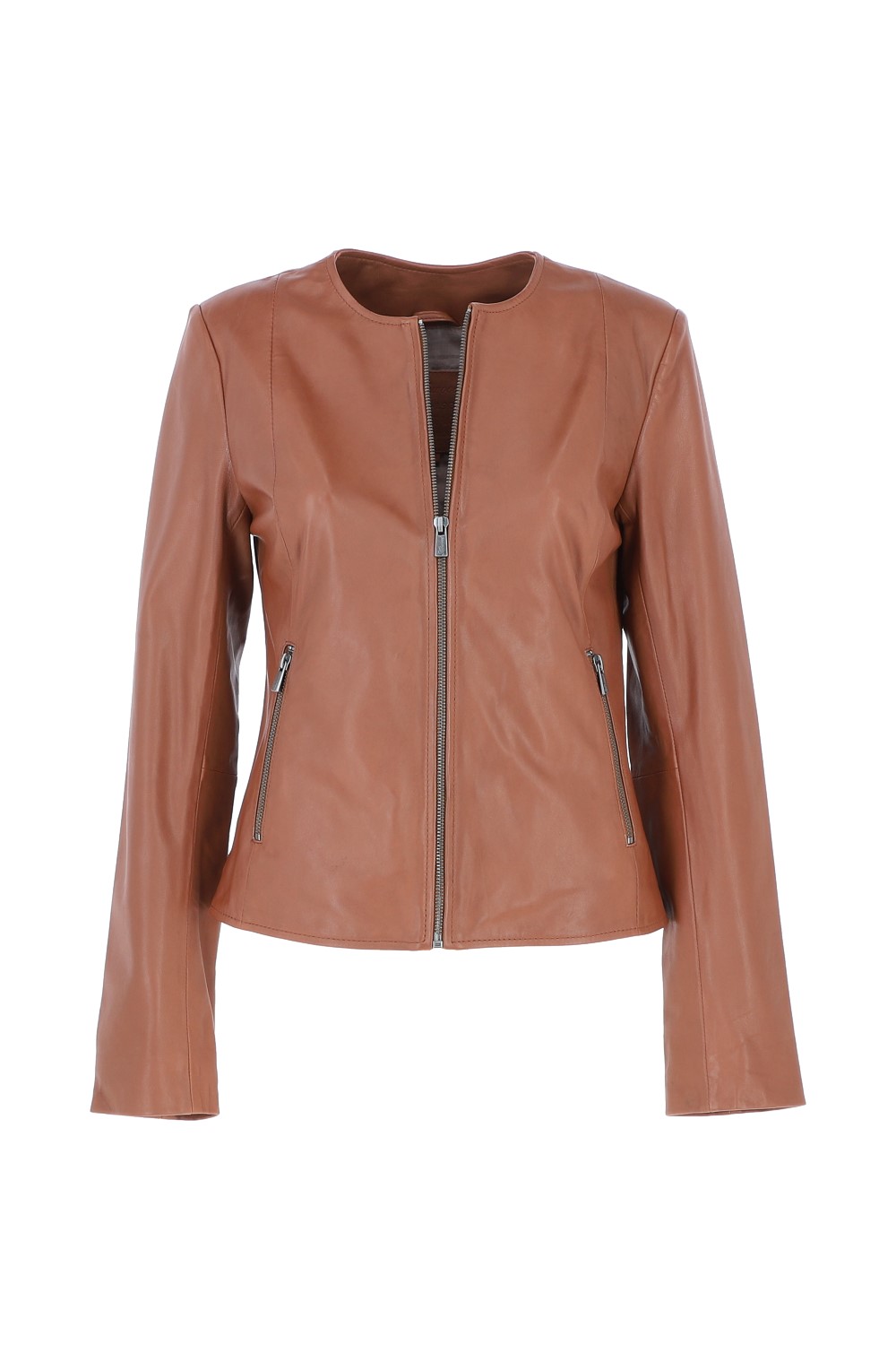 Tan Ashwood Leather Tan 'Corina' Collarless Casual Leather Jacket, Image 2 of 5
