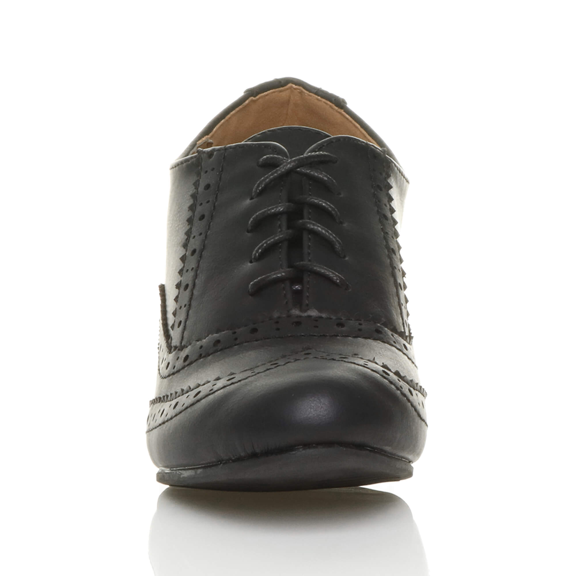 Black AJVANI Black Mid Heel Brogue Ankle Boots Shoe Boots, Image 6 of 6