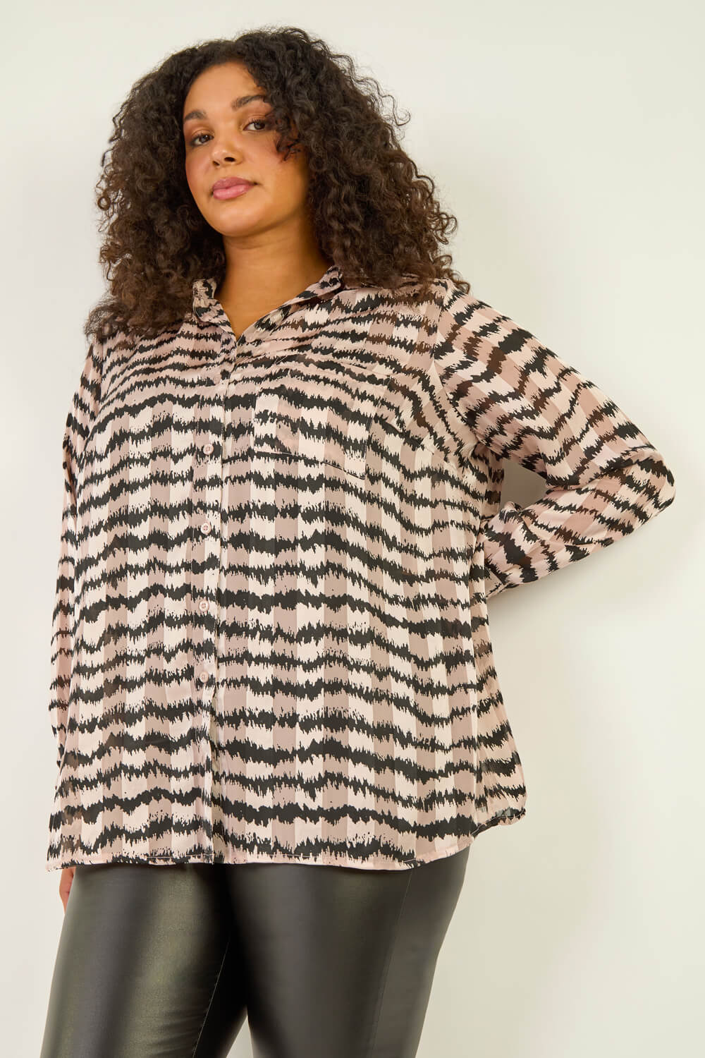 Pink Curve Animal Print Pocket Shirt , Image 5 of 5