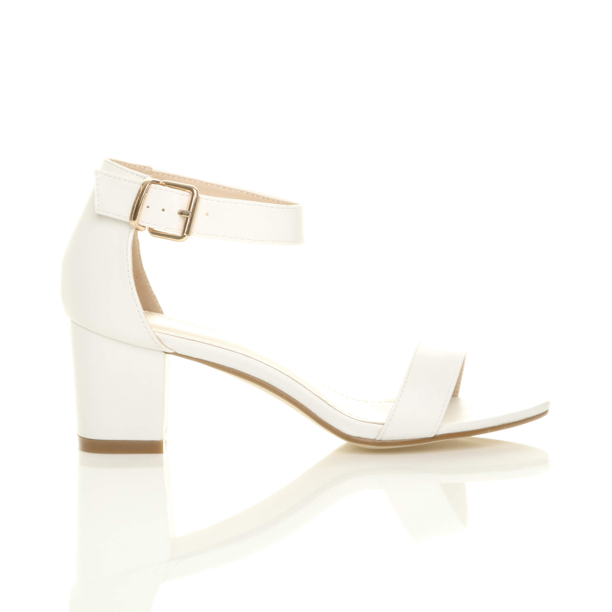 White AJVANI White Mid Block Heel Ankle Strap Sandals, Image 2 of 6