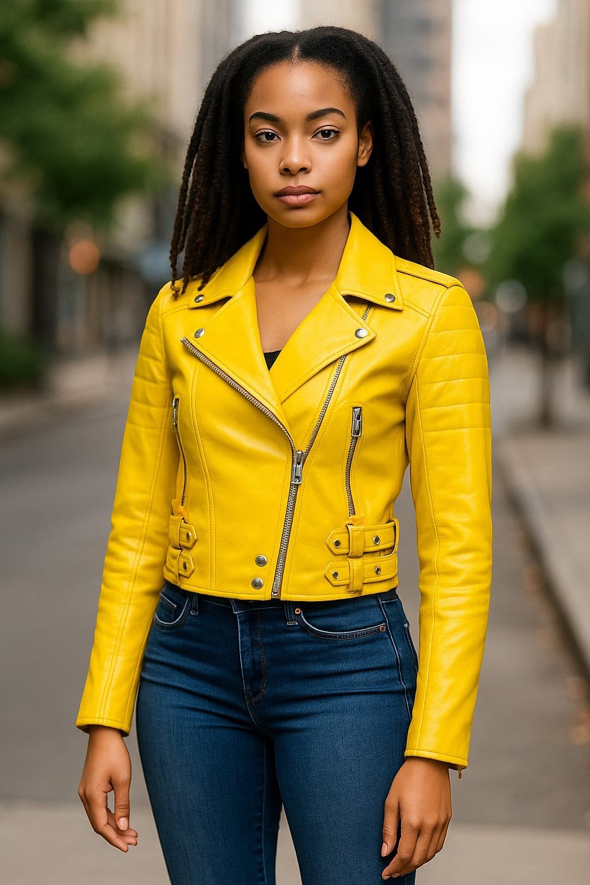 Yellow Cropped Brando Leather Biker Jacket, Image 1 of 7