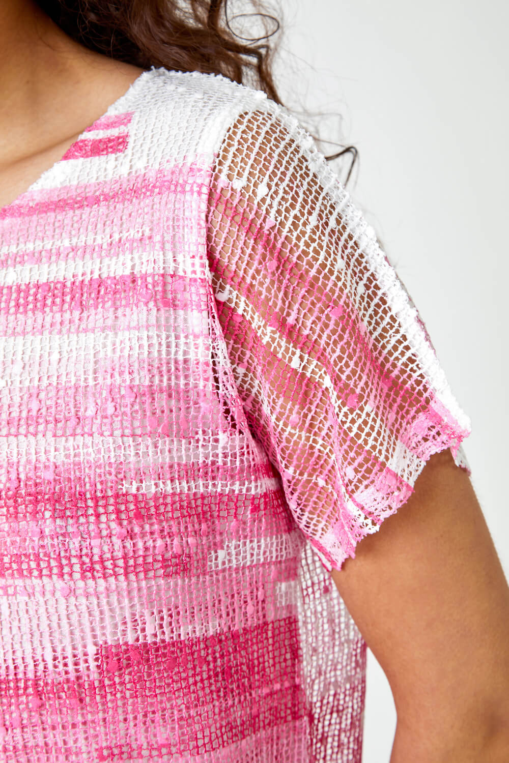 PINK Stripe Print Mesh Overlay Top, Image 6 of 5