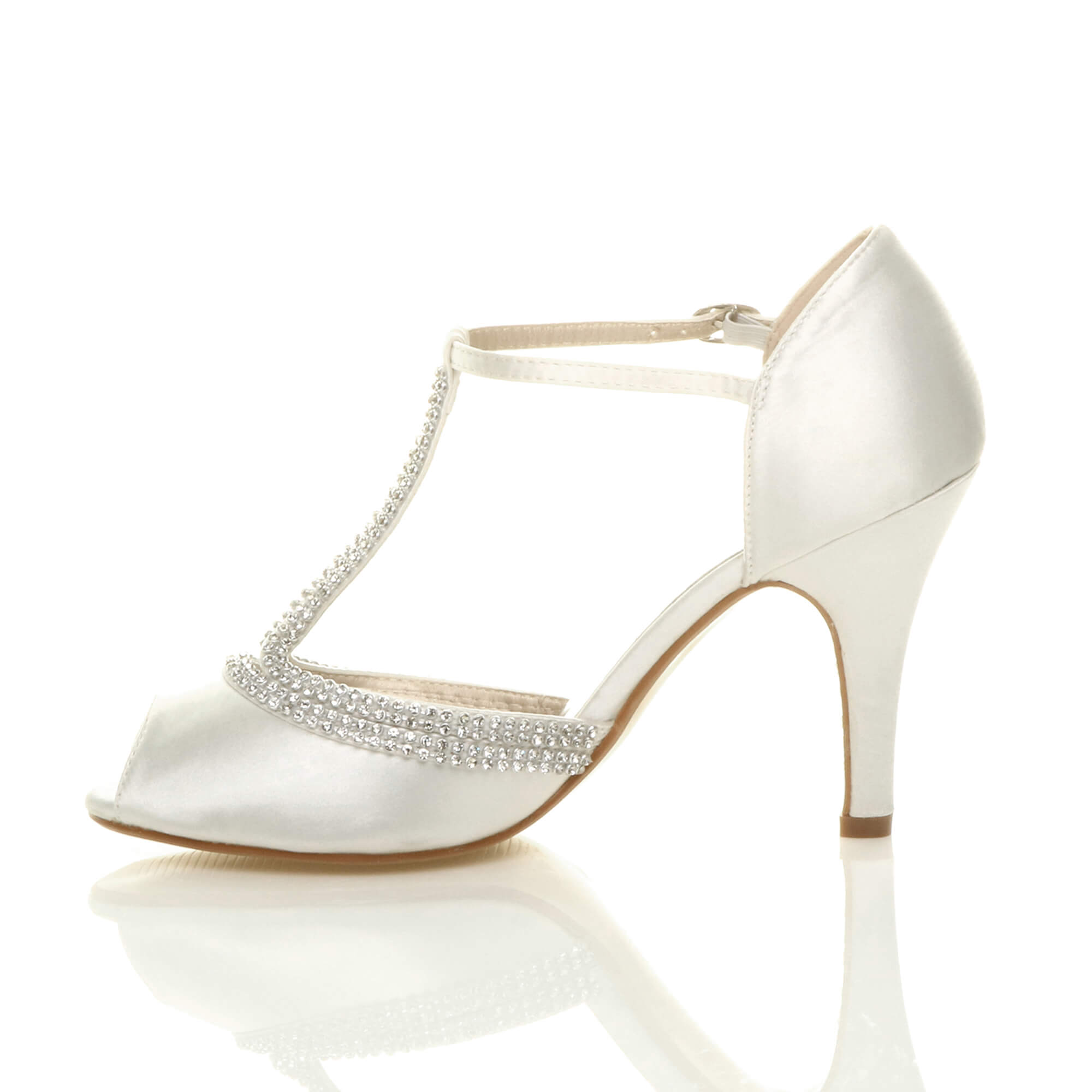 Ivory Diamante T-Bar Peep Toe High Heeled Sandals, Image 3 of 5
