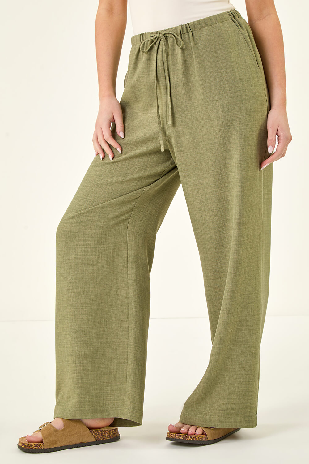 Khaki Petite Pull On Woven Trouser, Image 5 of 5