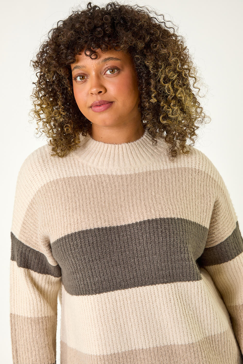 Natural  Curve Colour Block Stripe Knit Jumper, Image 5 of 7